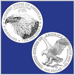 line art of new reverse designs for American Eagle gold and silver coins
