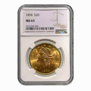 1894 $20 Gold Liberty NGC MS63