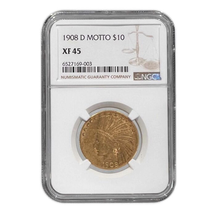 1908 D Motto $10 Gold Indian NGC XF45