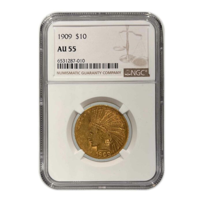 1909 $10 Gold Indian NGC AU55