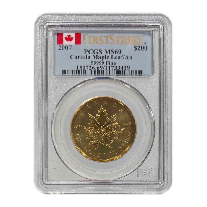 2007 .99999 Gold Maple Leaf $200 PCGS MS69