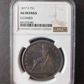 1877 S $1 Silver Trade Dollar NGC AU Details Cleaned