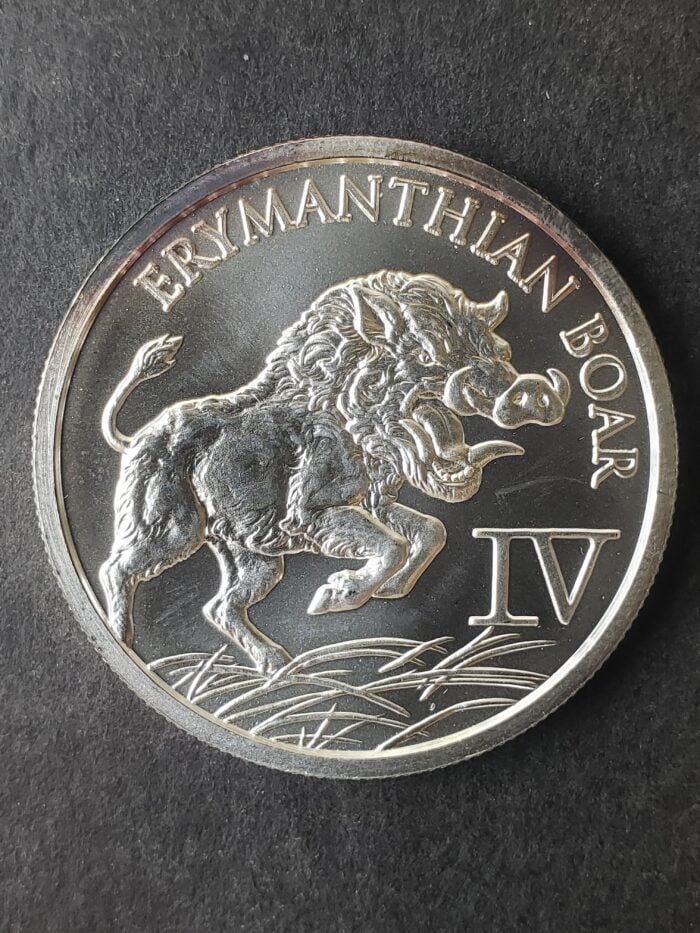 1oz Silver Labors of Hercules Erymanthian Boar Round Spot + $1.50