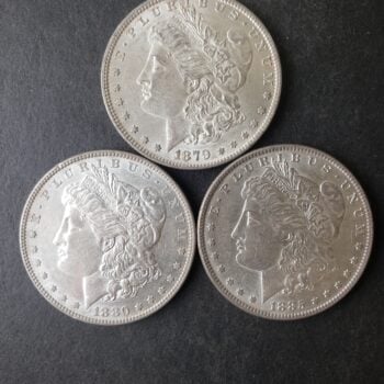 1879, 1880, and 1885 $1 Morgan Silver Dollars