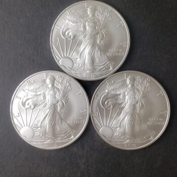 Lot of Three 2010 $1 American Silver Eagle Dollars