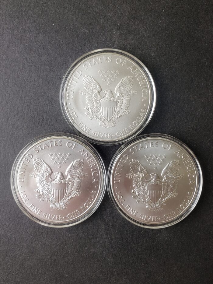 2010, 2011, and 2013 $1 American Silver Eagle Dollars in Capsules - Image 2