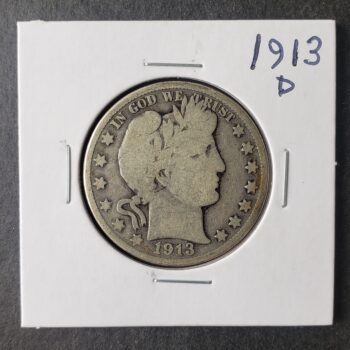 1913 D 50c Barber Silver Half Dollar