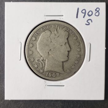 1908 S 50c Barber Silver Half Dollar