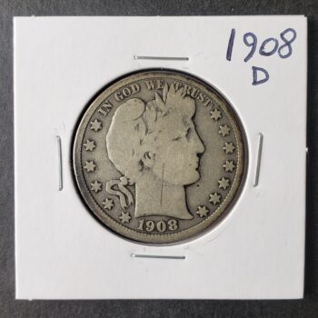 1908 D 50c Barber Silver Half Dollar
