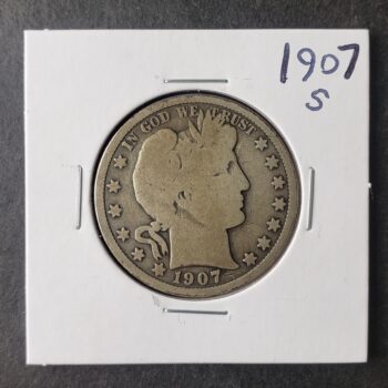 1907 S 50c Barber Silver Half Dollar