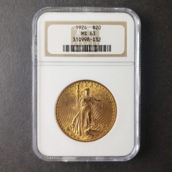 1924 $20 St. Gaudens Gold Double Eagle NGC MS63