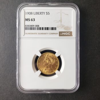 1908 $5 Liberty Head Gold Half Eagle NGC MS63