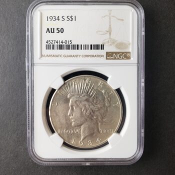 1934 S $1 Peace Silver Dollar NGC AU50