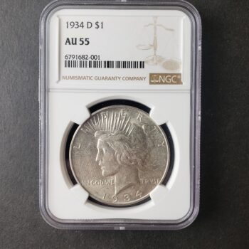 1934 D $1 Peace Silver Dollar NGC AU55