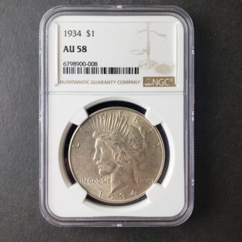 1934 $1 Peace Silver Dollar NGC AU58