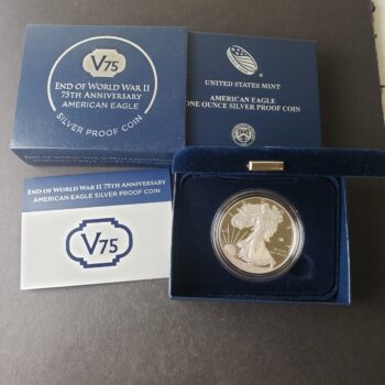 2020 W Proof $1 American Silver Eagle Dollar with End of WWII V75 Privy