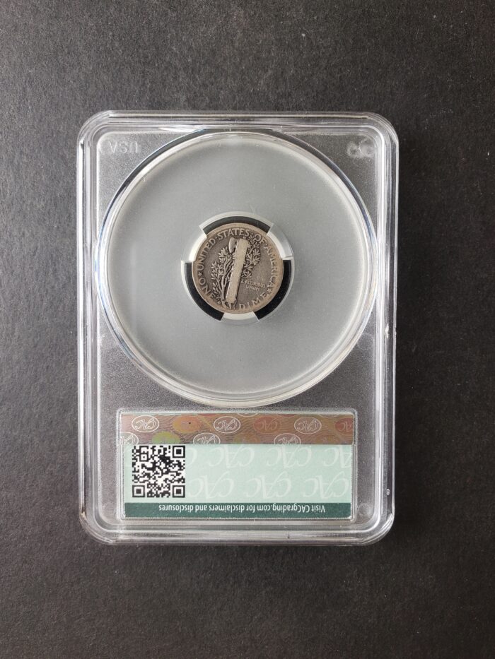 1916 D 10c Winged Liberty Silver Dime CAC G Details Obverse Damage - Image 4