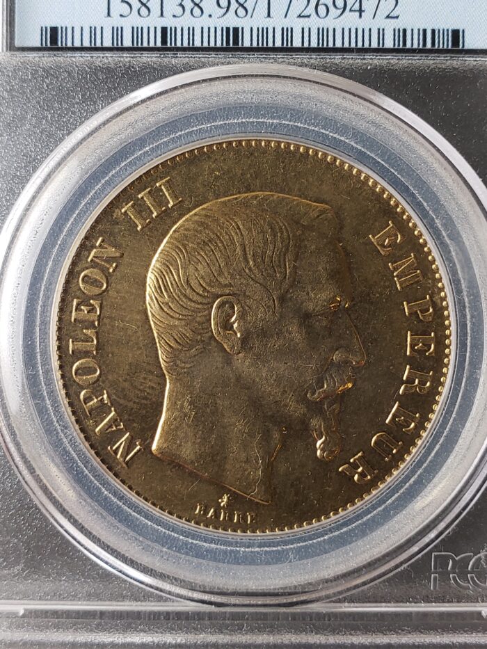 1858 BB France 100 Francs Gold Napoleon III PCGS Genuine Graffiti - Image 2