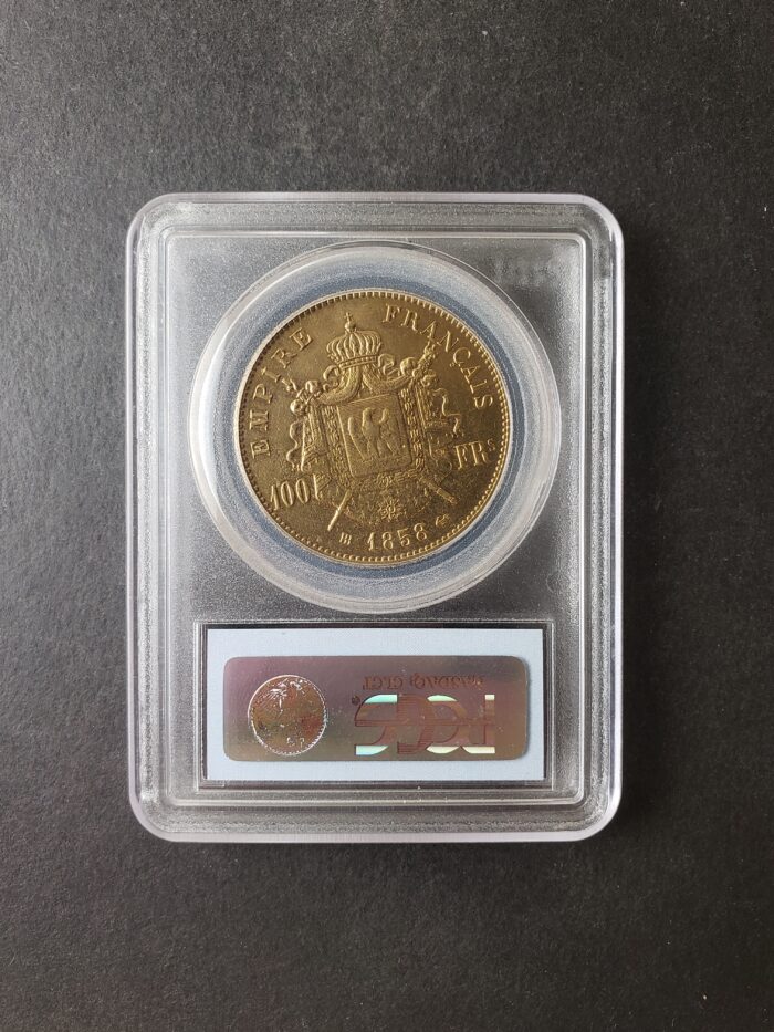 1858 BB France 100 Francs Gold Napoleon III PCGS Genuine Graffiti - Image 4