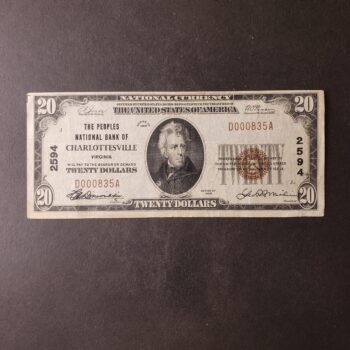 1929 $20 The Peoples National Bank of Charlottesville, VA National Currency Note