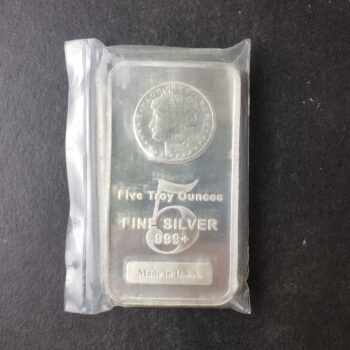5oz Silver Morgan Bar in Plastic 50c/oz Over Spot