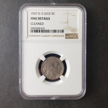 1937 D 5c Buffalo Nickel 3 Leg Variety NGC Fine Details Cleaned