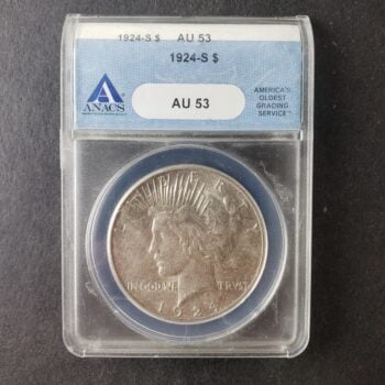 1924 S $1 Peace Silver Dollar ANACS AU53