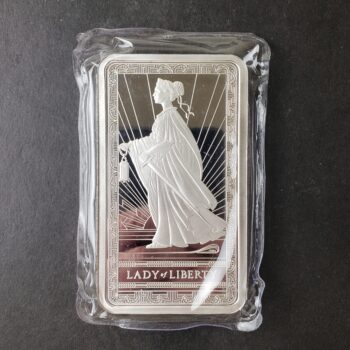 Pamp Suisse 10oz Silver Lady of Liberty Bar in Plastic at $1/oz over Spot