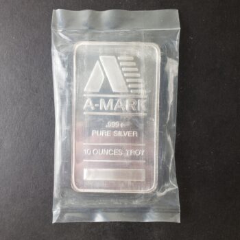 A-Mark 10oz Silver Bar in Plastic at 50c/oz over Spot
