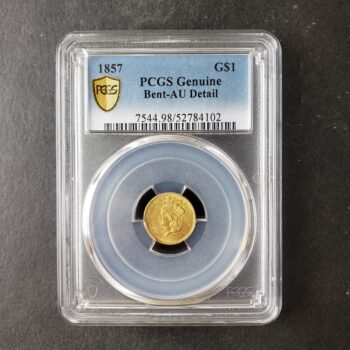 1857 $1 Indian Princess Head Gold Dollar PCGS AU Detail Bent