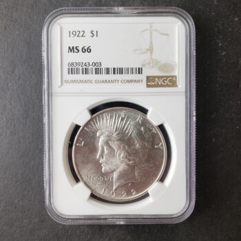 1922 $1 Peace Silver Dollar NGC MS66