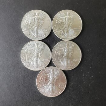 Lot of Five 2015 $1 American Silver Eagle Dollars