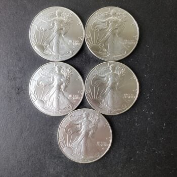 Lot of Five 2025 $1 American Silver Eagle Dollars