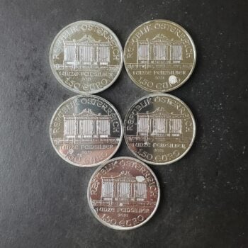 Lot of Five 2021 Austria 1.50 Euro 1oz Silver Vienna Philharmonic Coins