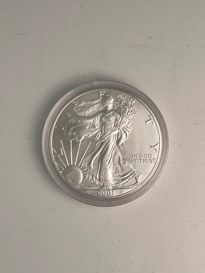 2001 American Silver Eagle in capsule  .50 Over Spot