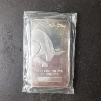 Silver Gold Bull 10oz Silver Bar in Plastic at $1/oz Over Spot