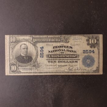 1902 $10 The People's National Bank of Charlottesville, VA National Currency Large Note