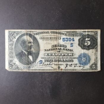 1882 $5 The Second National Bank of Culpeper, VA National Currency Large Note