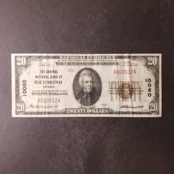 1929 $20 The Central National Bank of Richmond, VA National Currency Note