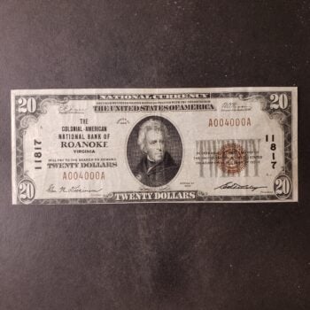 1929 $20 The Colonial-American National Bank of Roanoke VA National Currency Note