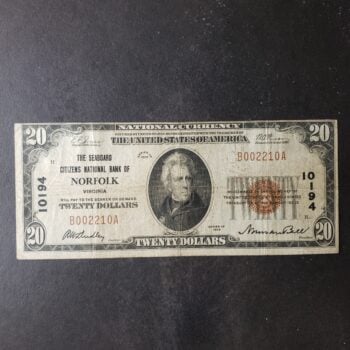 1929 $20 The Seaboard Citizens National Bank of Norfolk VA National Currency Note