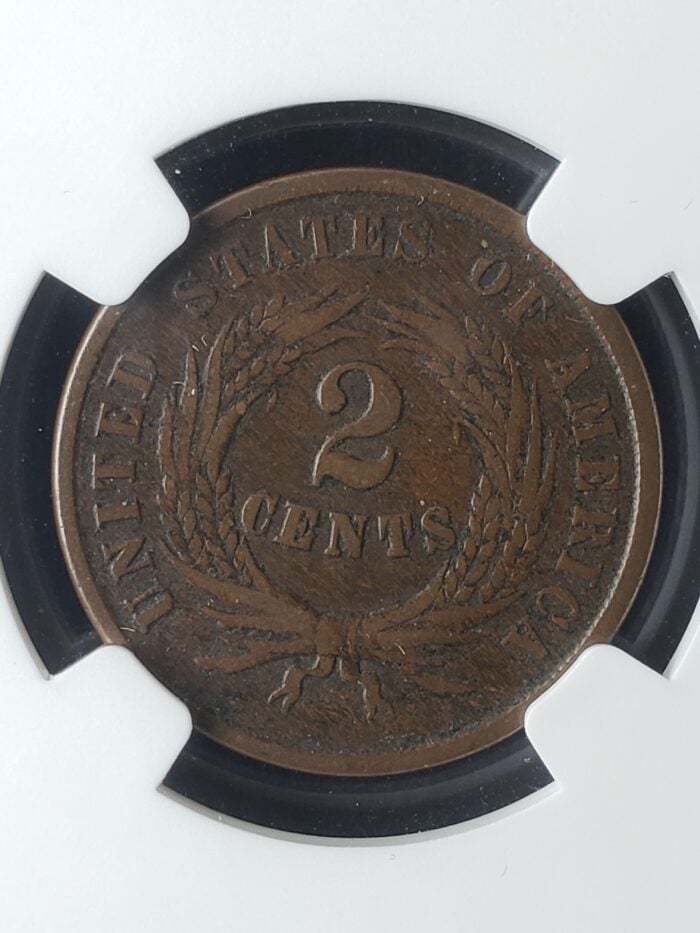1864 2c Two-Cent Piece Large Motto NGC F12 BN - Image 3