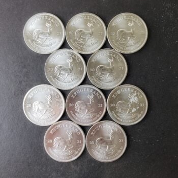 Lot of 10 2021 South Africa 1 Rand 1oz Silver Krugerrands at $1.50/oz Over Spot