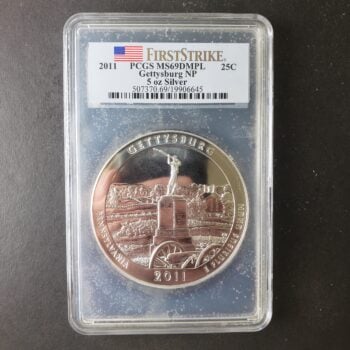 2011 25c Gettysburg National Park 5oz Silver Quarter Dollar PCGS MS69 DMPL