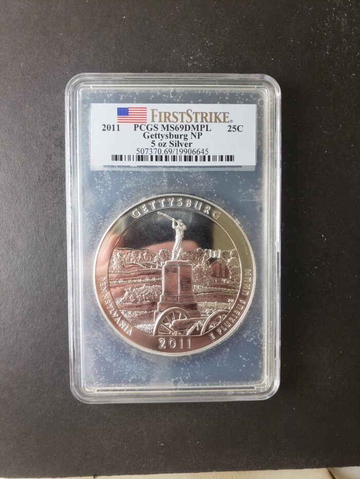 2011 25c Gettysburg National Park 5oz Silver Quarter Dollar PCGS MS69 DMPL