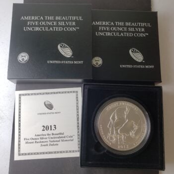 2013 P 25c Mount Rushmore National Memorial 5oz Silver Quarter Dollar