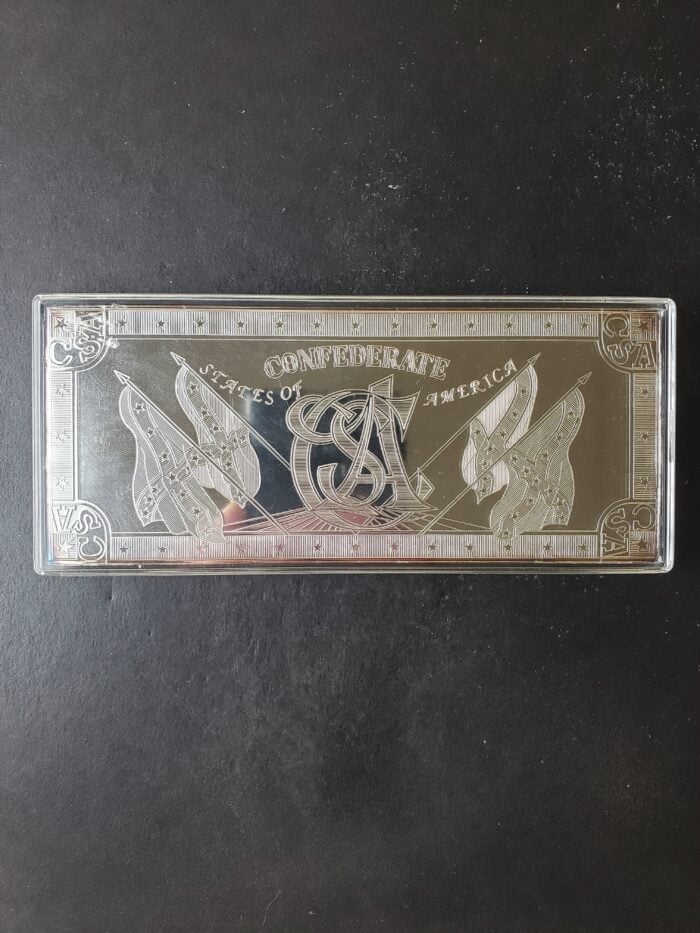 Proof 8oz Silver Bar Fashioned as a Confederate Note in a Capsule at $1/oz Over Spot - Image 2