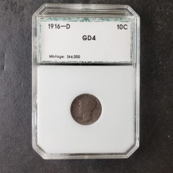 1916 D 10c Mercury Silver Dime PCI GD4
