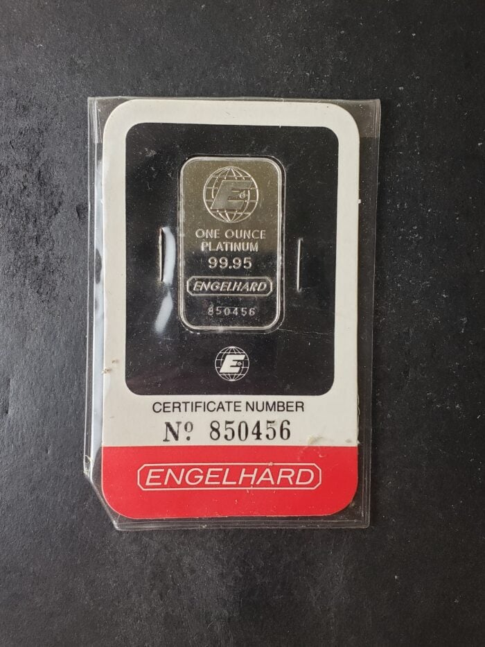 Engelhard 1oz Platinum Bullhorn Bar with Assay Certificate in Plastic