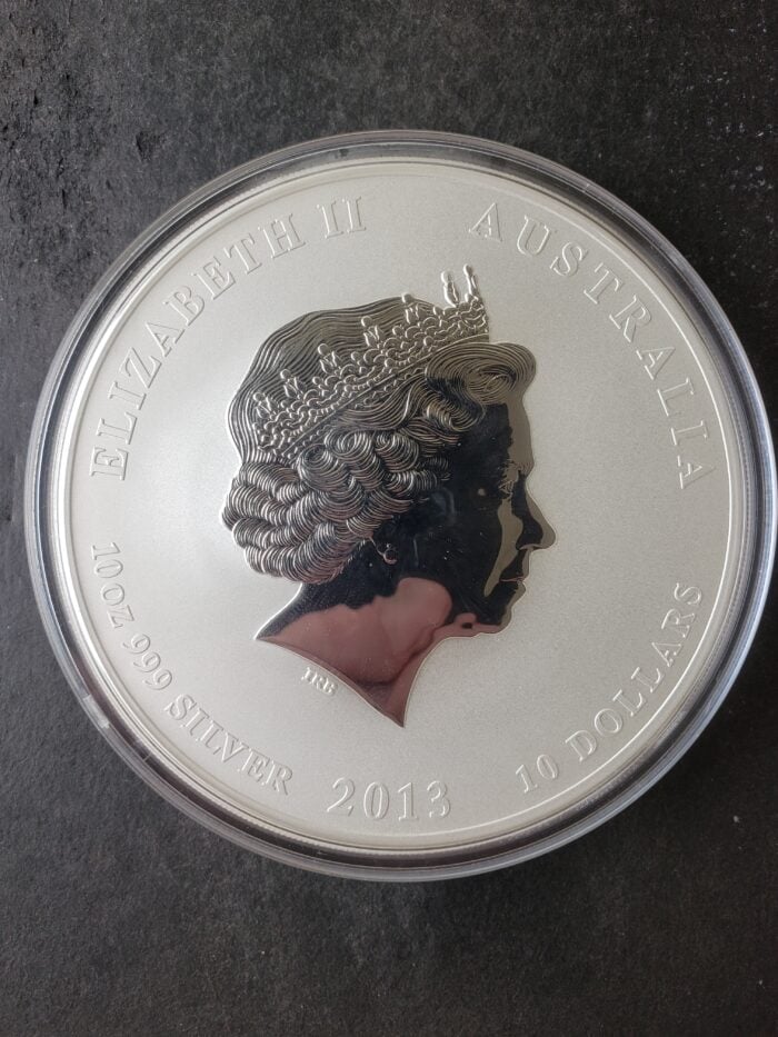2013 P Australia $10 10oz Silver Year of the Snake Coin in Capsule - Image 2